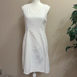 Ann Taylor Factory White Eyelet Lace Cotton Sleeveless Dress Size 8P
